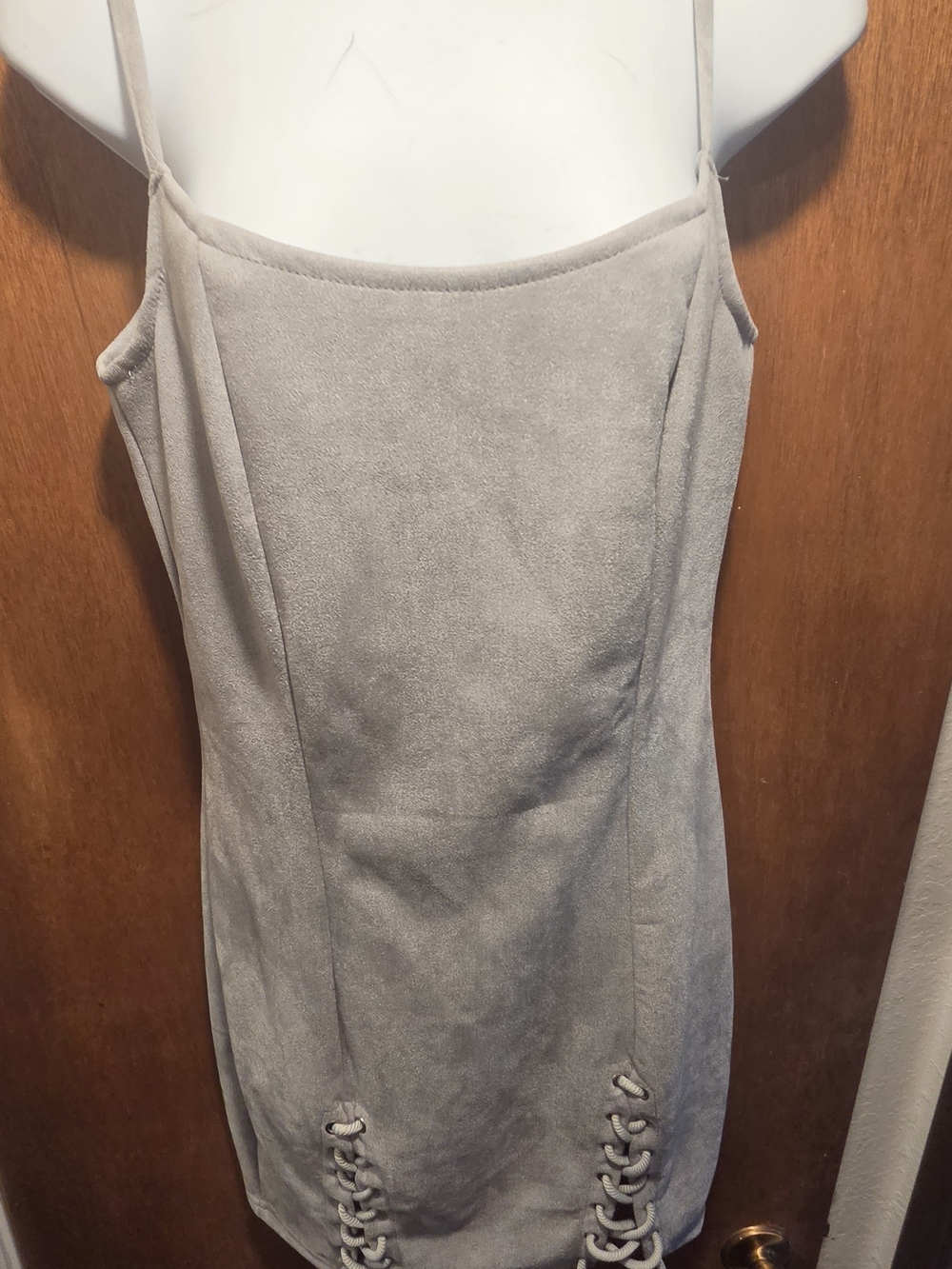 Body Central Faux Suede Mini Dress with Lace-Up Hem Detail SzM